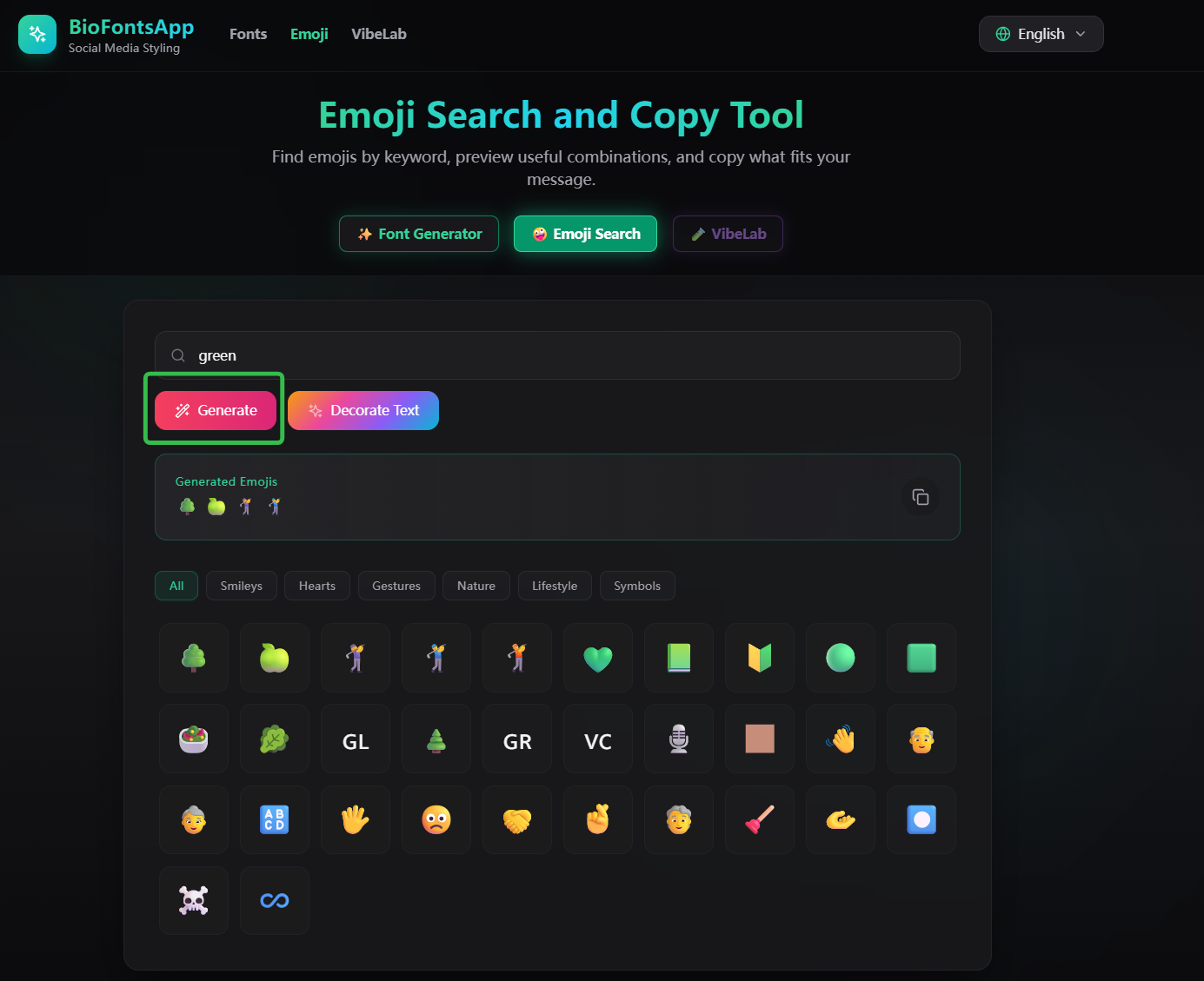 Generating an emoji-enhanced sentence in BioFonts